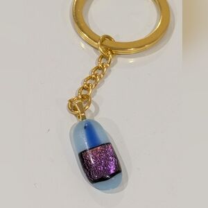 Unique Hand crafted artisan bag charm or key chain with Dichroic glass